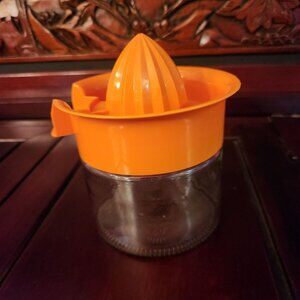 Vintage Mid Century Gemco Citrus Juicer Orange Lid Glass Jar Lemon Orange Used